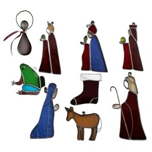 Vintage Artisan Leaded Stained Glass Christmas Ornament (set of 9) Suncatcher
